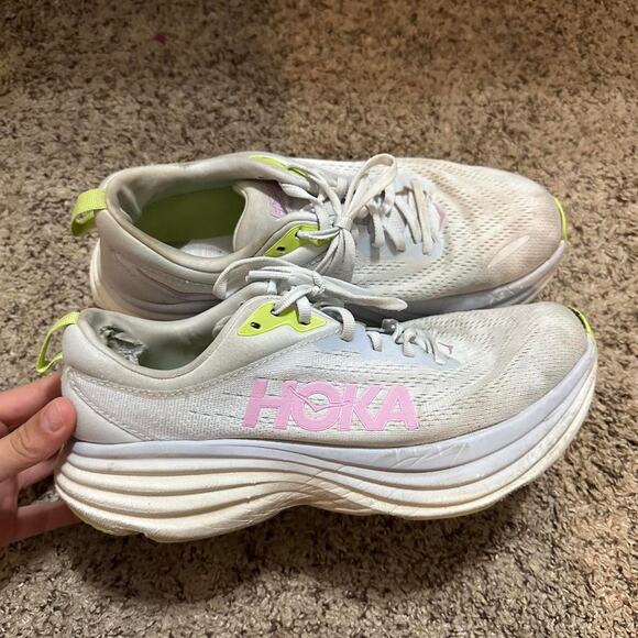 Hoka white and greenpink running - Picture 1 of 8